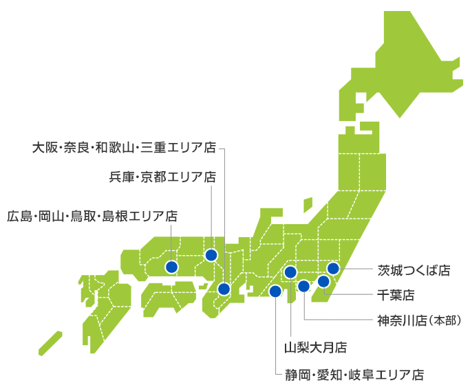 店舗を示した日本地図